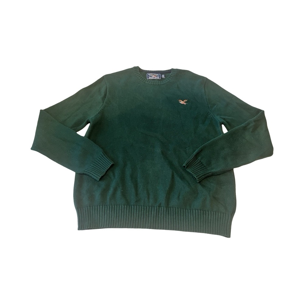 American Living Mens Forest Green 100% Cotton‎ Crewneck Eagle Logo Sweater Large